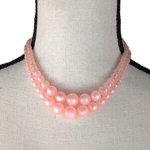 Vintage Necklace Faux Pearl Beaded Pink Choker